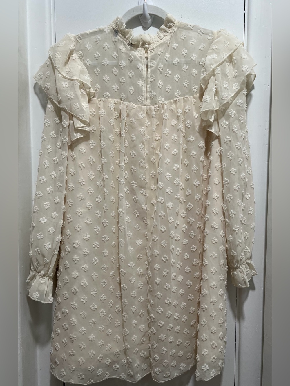 Simplee Ivory Swiss Dot Ruffle Mini Dress - Picture 4 of 5